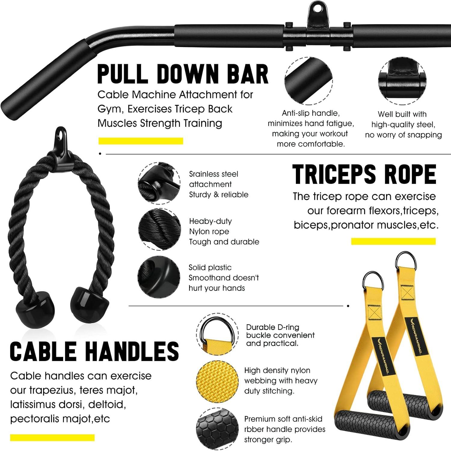 imageWeight Cable Pulley System Gym Upgraded LAT Pull Down Machine Accessories LAT and Lift Cable Pulley Attachments for Home Gym Equipment Crossover Clip Chest Tricep Pull Down Biceps Curl Workout