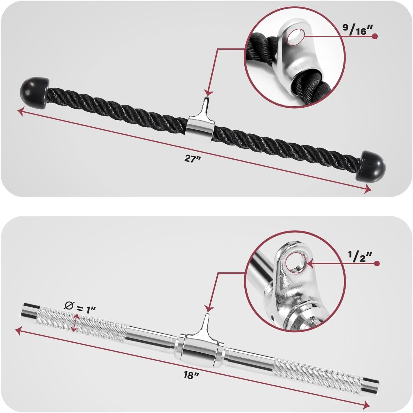 imageYes4All Cable Machine Attachment Row Handles Tricep Rope Straight Bar V Bar LAT Pulldown Accessories Load 880 LB for Home GymL Chrome Tricep Rope Straight Bar