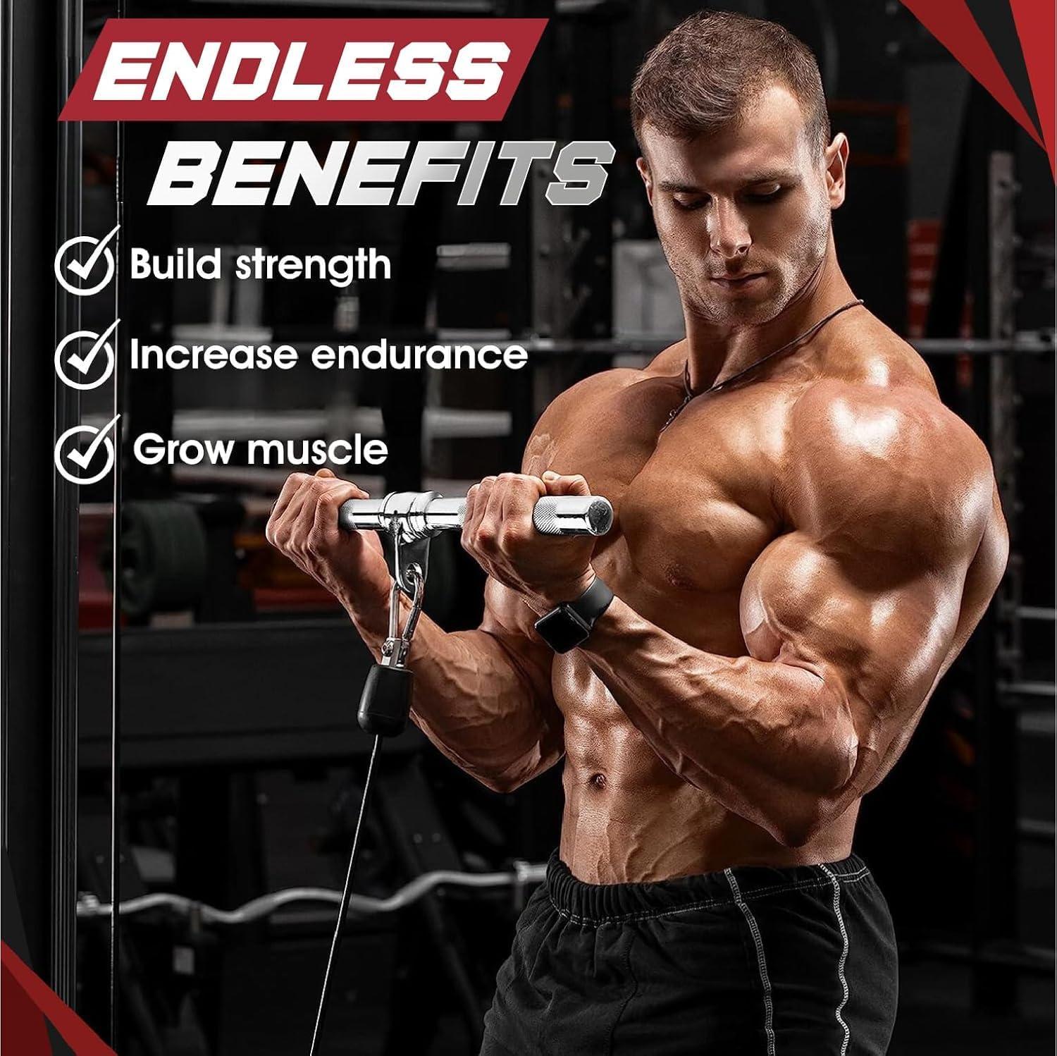 imageYes4All Cable Machine Attachment Row Handles Tricep Rope Straight Bar V Bar LAT Pulldown Accessories Load 880 LB for Home GymL Chrome Tricep Rope Straight Bar