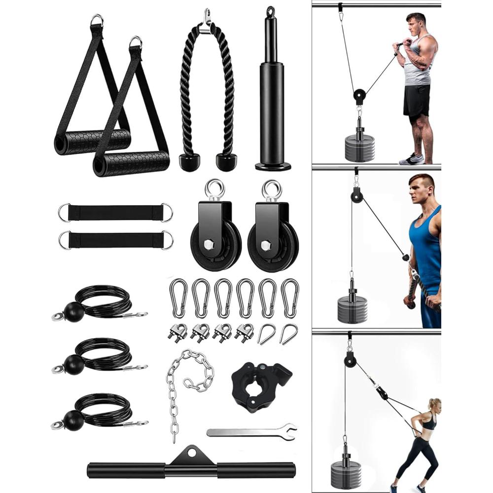 imageASIEIT Weight Pulley System for Home Gym Upgraded Cable Pulley Attachments for Garage Gym Durable Cable Machine for LAT Pull Down Biceps Curl Tricep Shoulder WorkoutPulley System 13 pcs
