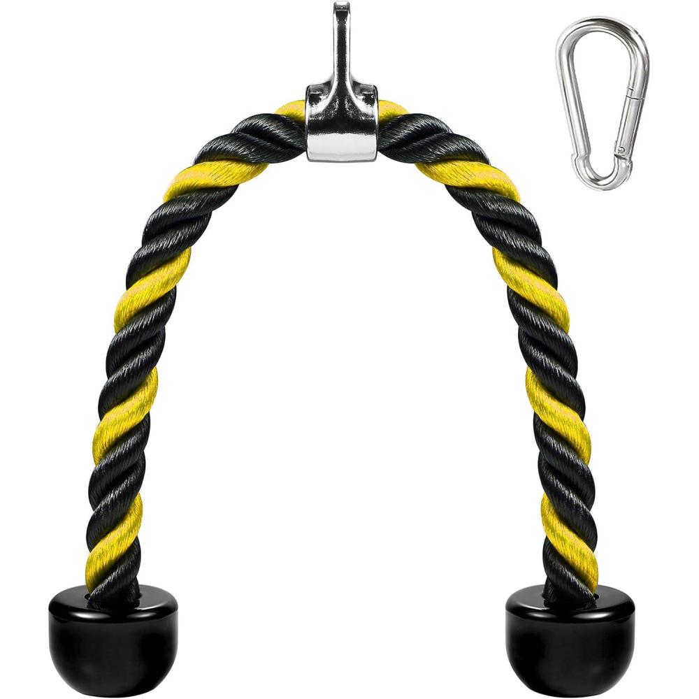 imageAWEFRANK Deluxe Tricep Rope Pull Down Cable 27 amp 36 Inch Rope Length Easy to Grip amp NonSlip Cable Attachment for Gym Workout ExerciseYellowBlack27