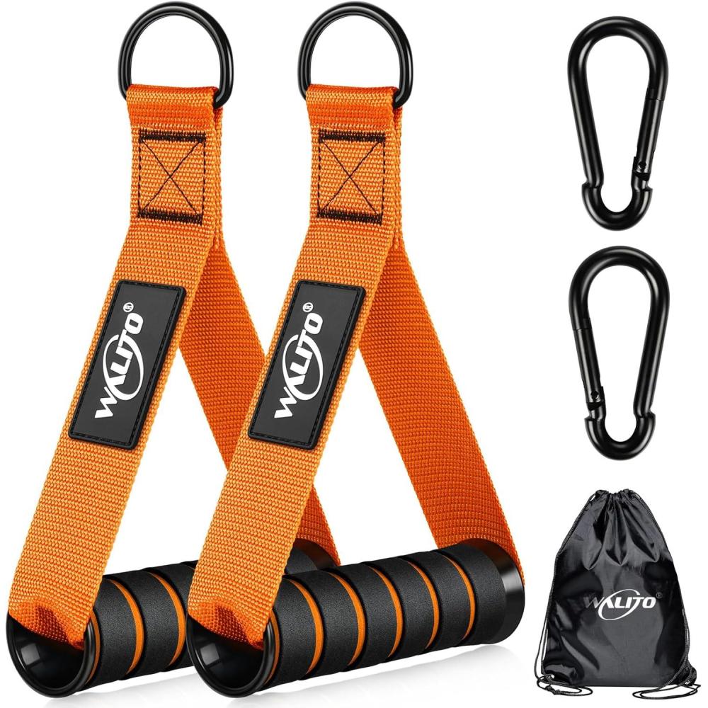 imageWALITO Exercise Handles Replacement Cable Machine Attachments for Home Gym Equipment Pulley System Pilates Resistance Bands Strength Trainer Heavy Duty Working Out HandlesOrange