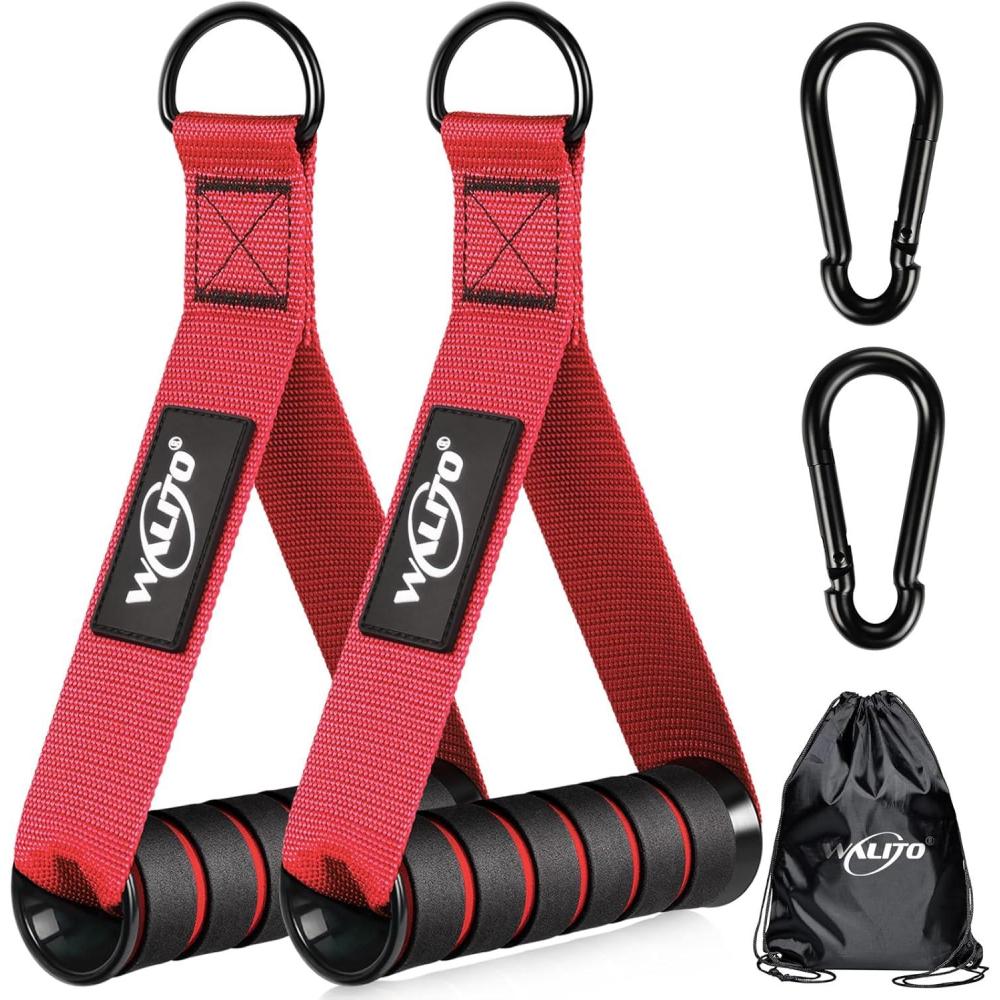 imageWALITO Exercise Handles Replacement Cable Machine Attachments for Home Gym Equipment Pulley System Pilates Resistance Bands Strength Trainer Heavy Duty Working Out HandlesRed
