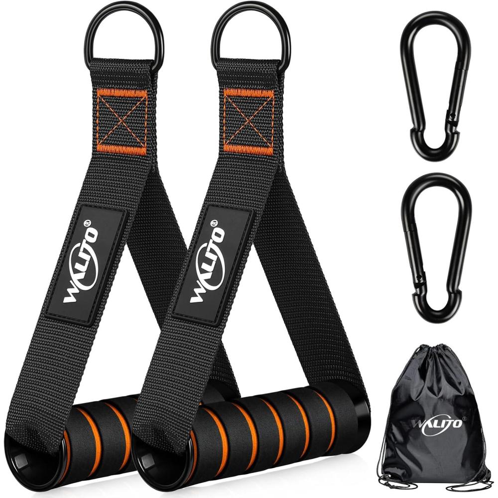 imageWALITO Exercise Handles Replacement Cable Machine Attachments for Home Gym Equipment Pulley System Pilates Resistance Bands Strength Trainer Heavy Duty Working Out HandlesBlackOrange