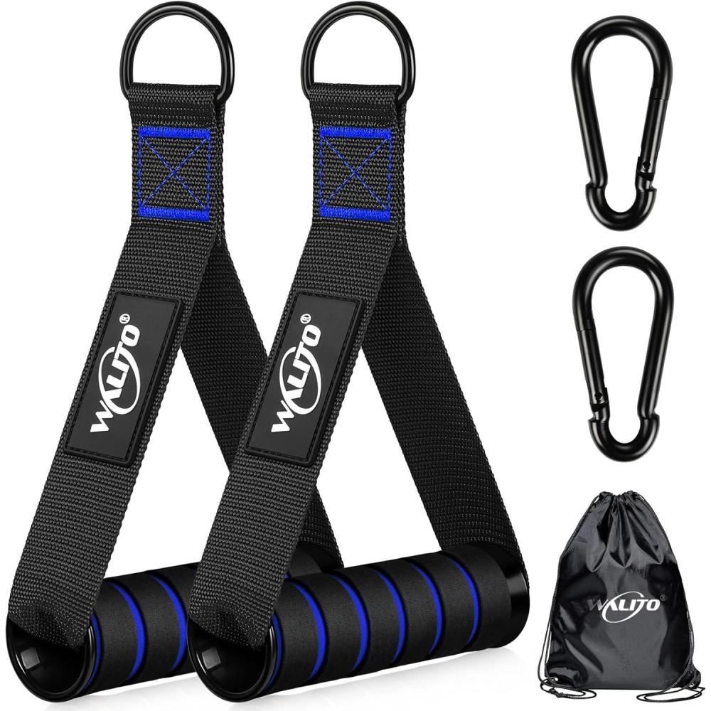imageWALITO Exercise Handles Replacement Cable Machine Attachments for Home Gym Equipment Pulley System Pilates Resistance Bands Strength Trainer Heavy Duty Working Out HandlesBlackBlue
