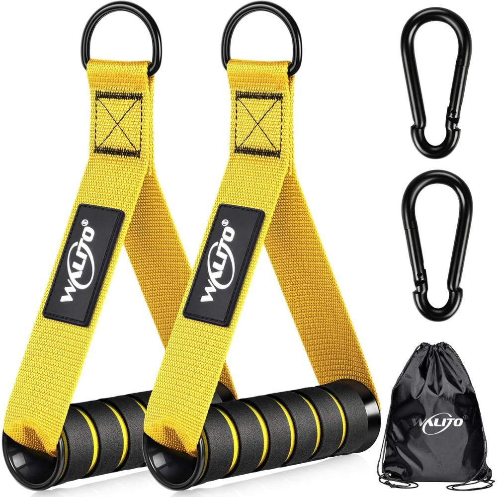 imageWALITO Exercise Handles Replacement Cable Machine Attachments for Home Gym Equipment Pulley System Pilates Resistance Bands Strength Trainer Heavy Duty Working Out HandlesYellow
