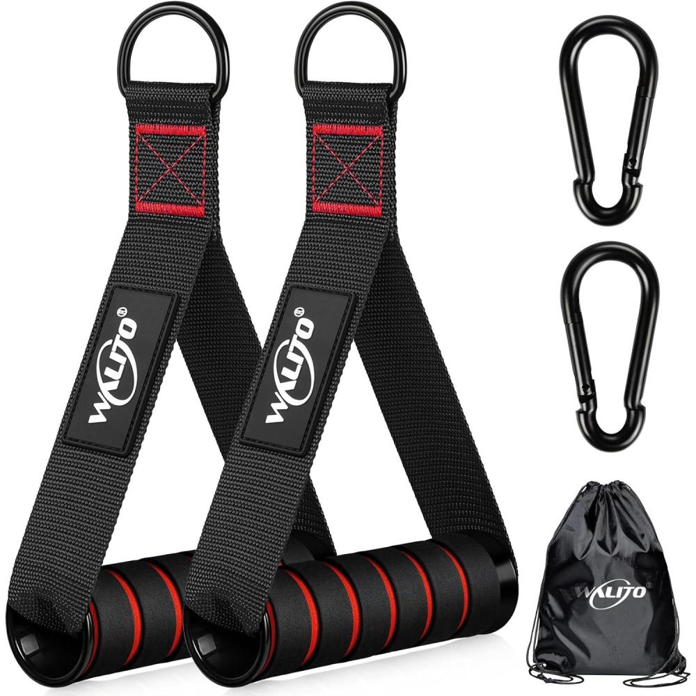 imageWALITO Exercise Handles Replacement Cable Machine Attachments for Home Gym Equipment Pulley System Pilates Resistance Bands Strength Trainer Heavy Duty Working Out Handles1Black Red