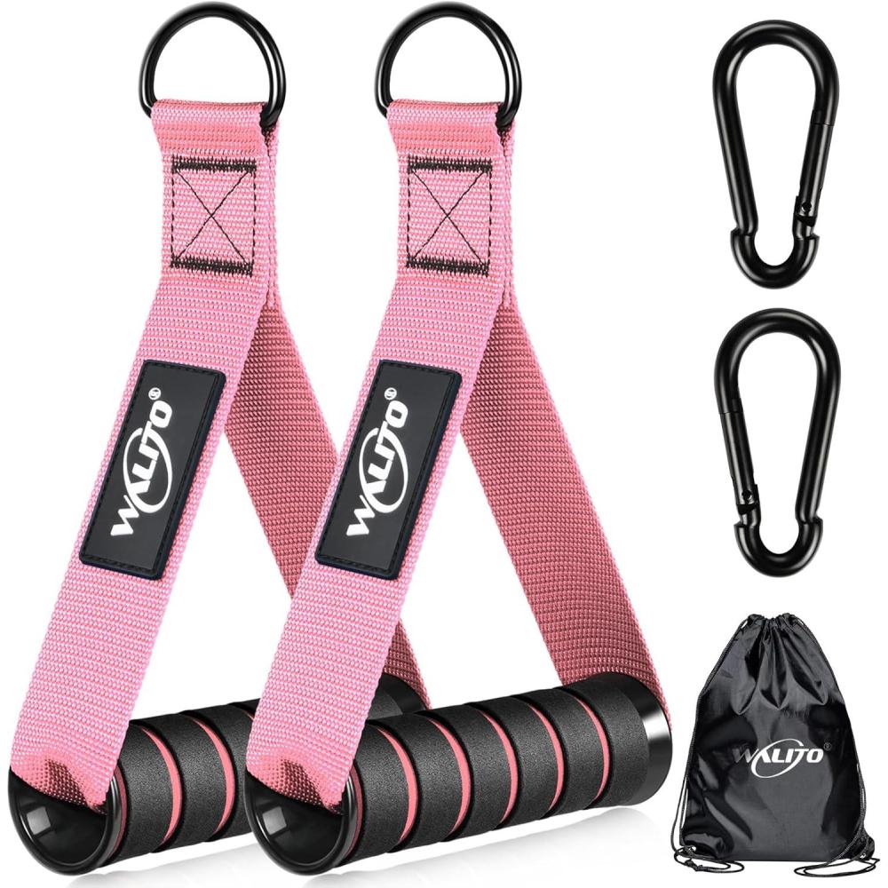 imageWALITO Exercise Handles Replacement Cable Machine Attachments for Home Gym Equipment Pulley System Pilates Resistance Bands Strength Trainer Heavy Duty Working Out HandlesPink