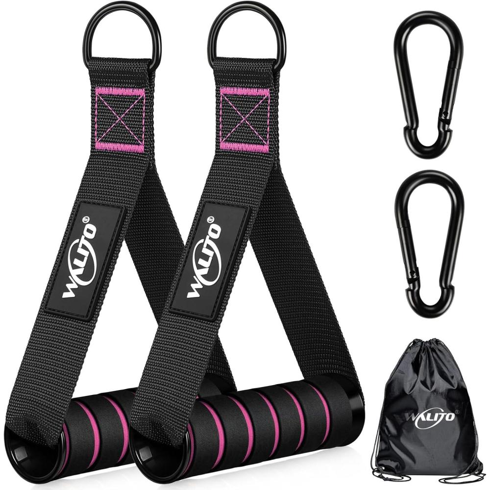 imageWALITO Exercise Handles Replacement Cable Machine Attachments for Home Gym Equipment Pulley System Pilates Resistance Bands Strength Trainer Heavy Duty Working Out HandlesBlackPink