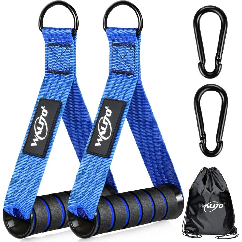 imageWALITO Exercise Handles Replacement Cable Machine Attachments for Home Gym Equipment Pulley System Pilates Resistance Bands Strength Trainer Heavy Duty Working Out HandlesBlue