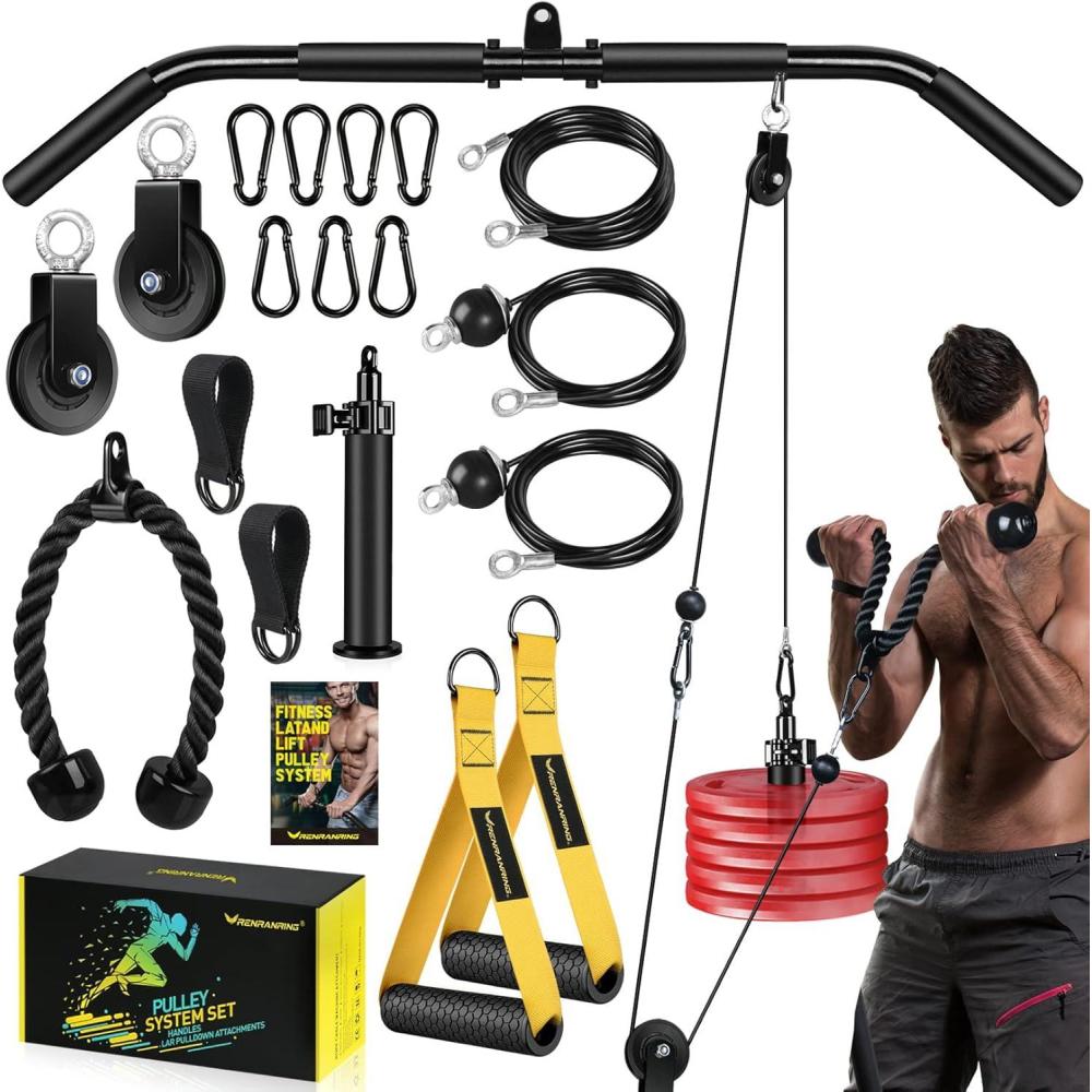 imageWeight Cable Pulley System Gym  Upgraded LAT Pull Down Machine Accessories LAT and Lift Cable Pulley Attachments for Home Gym Equipment Crossover Clip Chest Tricep Pull Down Biceps Curl Workout