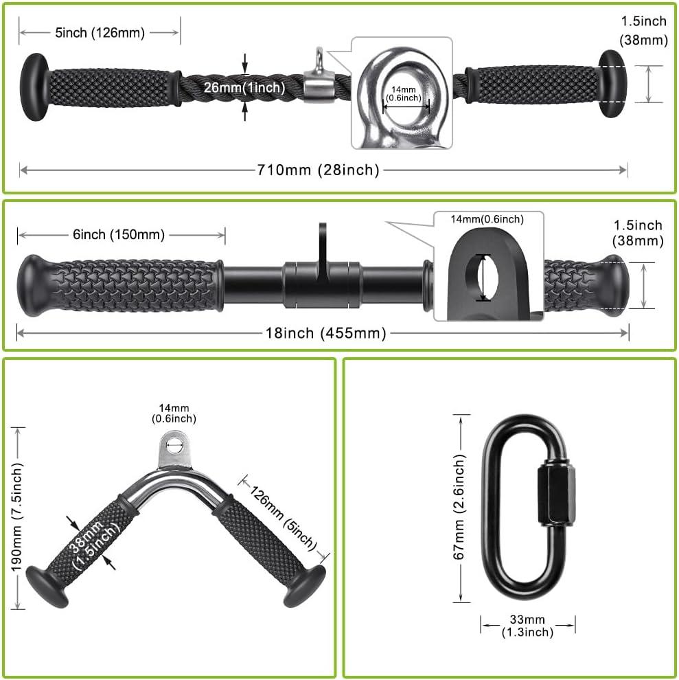 imageKipika Tricep Pull Down Attachment Cable Machine Accessories for Home Gym Cable Machine Attachments Pulley System Gym LAT Pull Down Attachment Weight FitnessC Tricep Rope V bar Rotating Bar