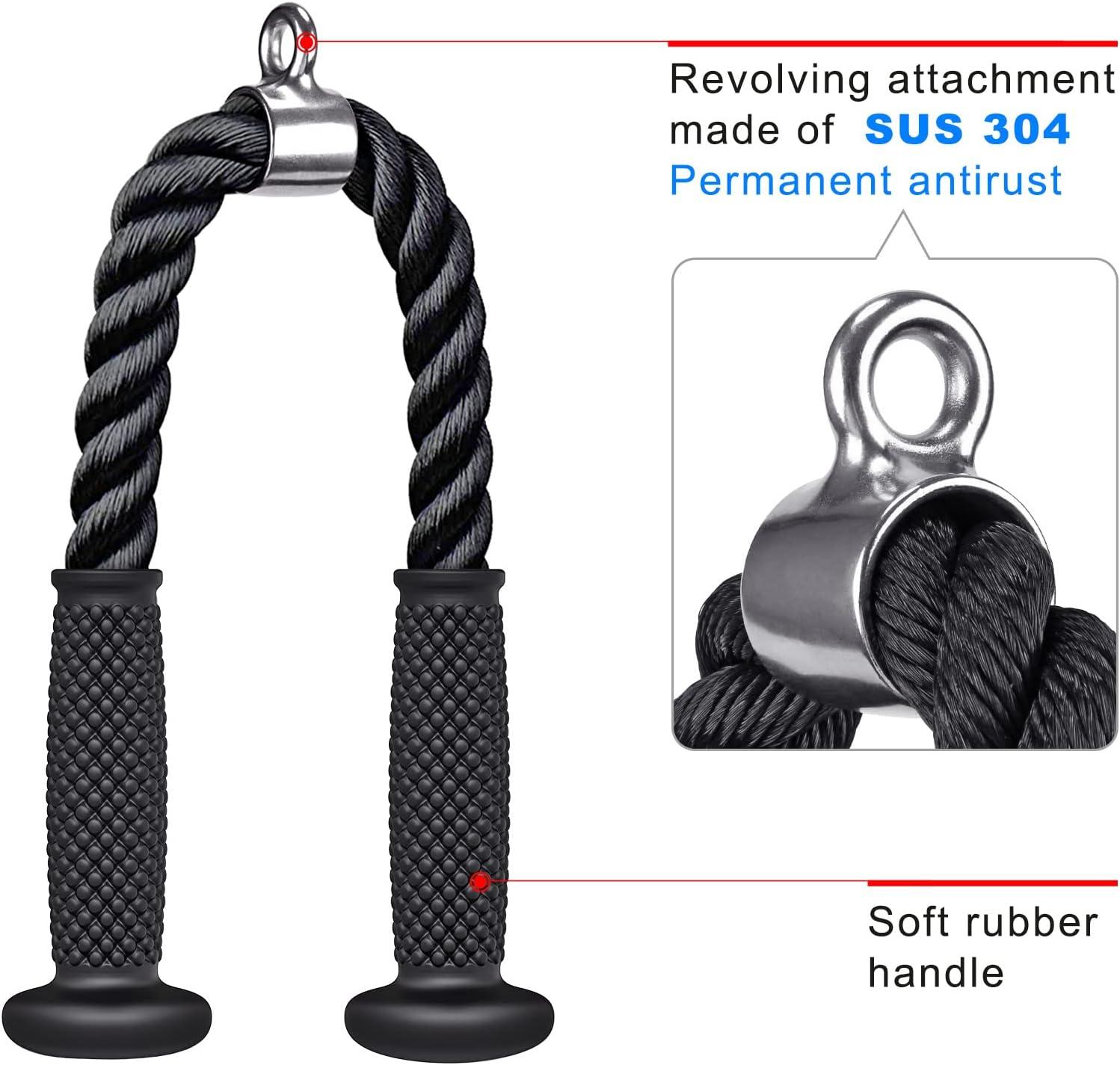 imageKipika Tricep Pull Down Attachment Cable Machine Accessories for Home Gym Cable Machine Attachments Pulley System Gym LAT Pull Down Attachment Weight FitnessErgonomic Tricep Rope 28 Black