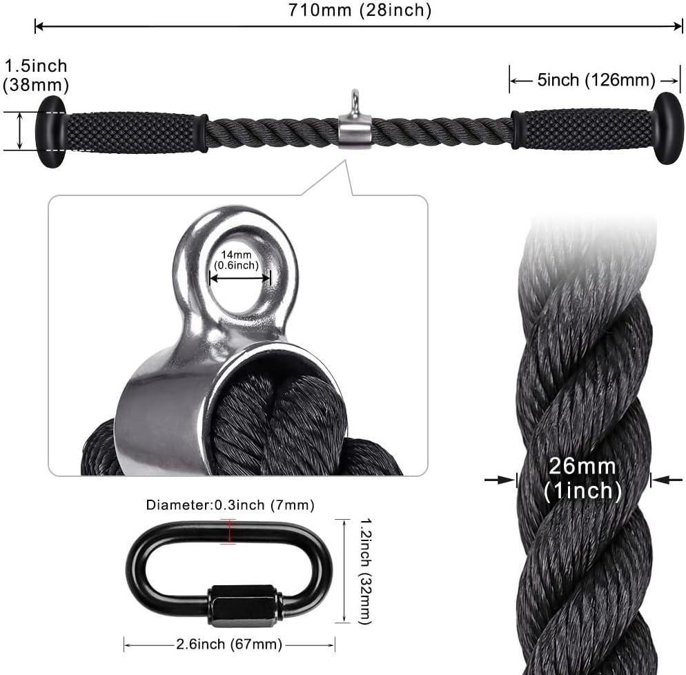 imageKipika Tricep Pull Down Attachment Cable Machine Accessories for Home Gym Cable Machine Attachments Pulley System Gym LAT Pull Down Attachment Weight FitnessErgonomic Tricep Rope 28 Black