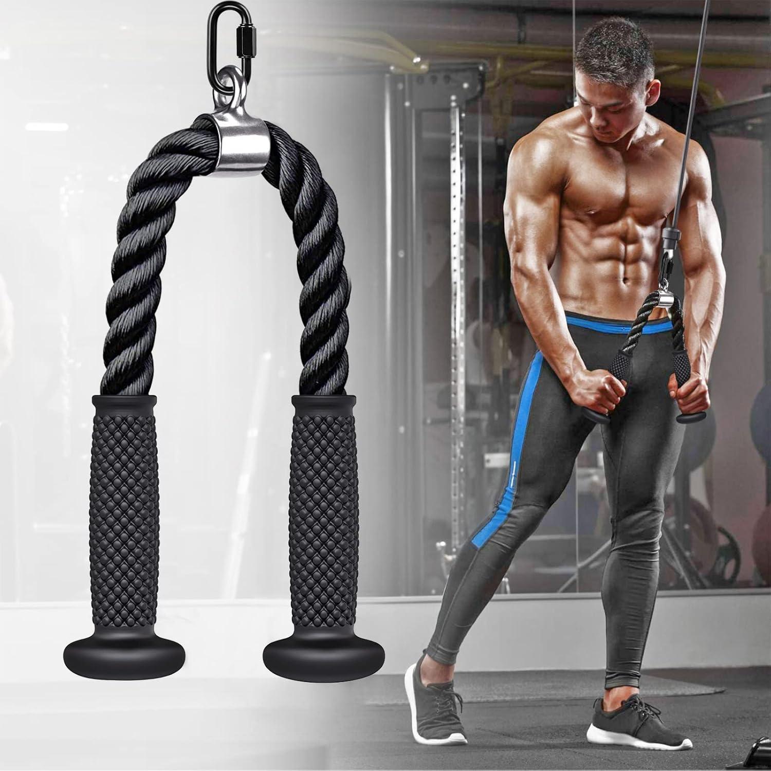 imageKipika Tricep Pull Down Attachment Cable Machine Accessories for Home Gym Cable Machine Attachments Pulley System Gym LAT Pull Down Attachment Weight FitnessErgonomic Tricep Rope 28 Black