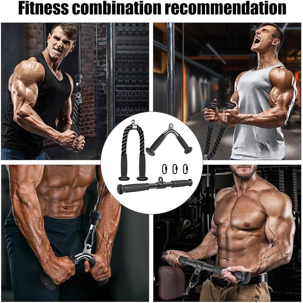 imageKipika Tricep Pull Down Attachment Cable Machine Accessories for Home Gym Cable Machine Attachments Pulley System Gym LAT Pull Down Attachment Weight FitnessC Tricep Rope V bar Rotating Bar