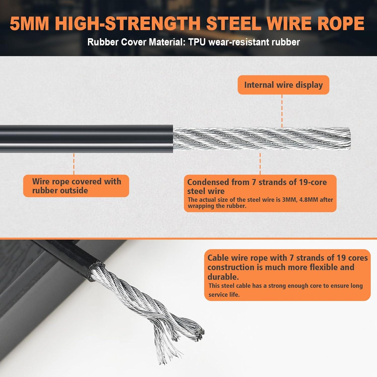 imageSERTT Replacement Cable for Pulley Cable Machine Pulley Cable for DIY Home Gym Wire Rope Length 328656984 Ft for Weight Lift Pulley System Gym Steel Cable Thick 5mm TPU Coated984 Feet