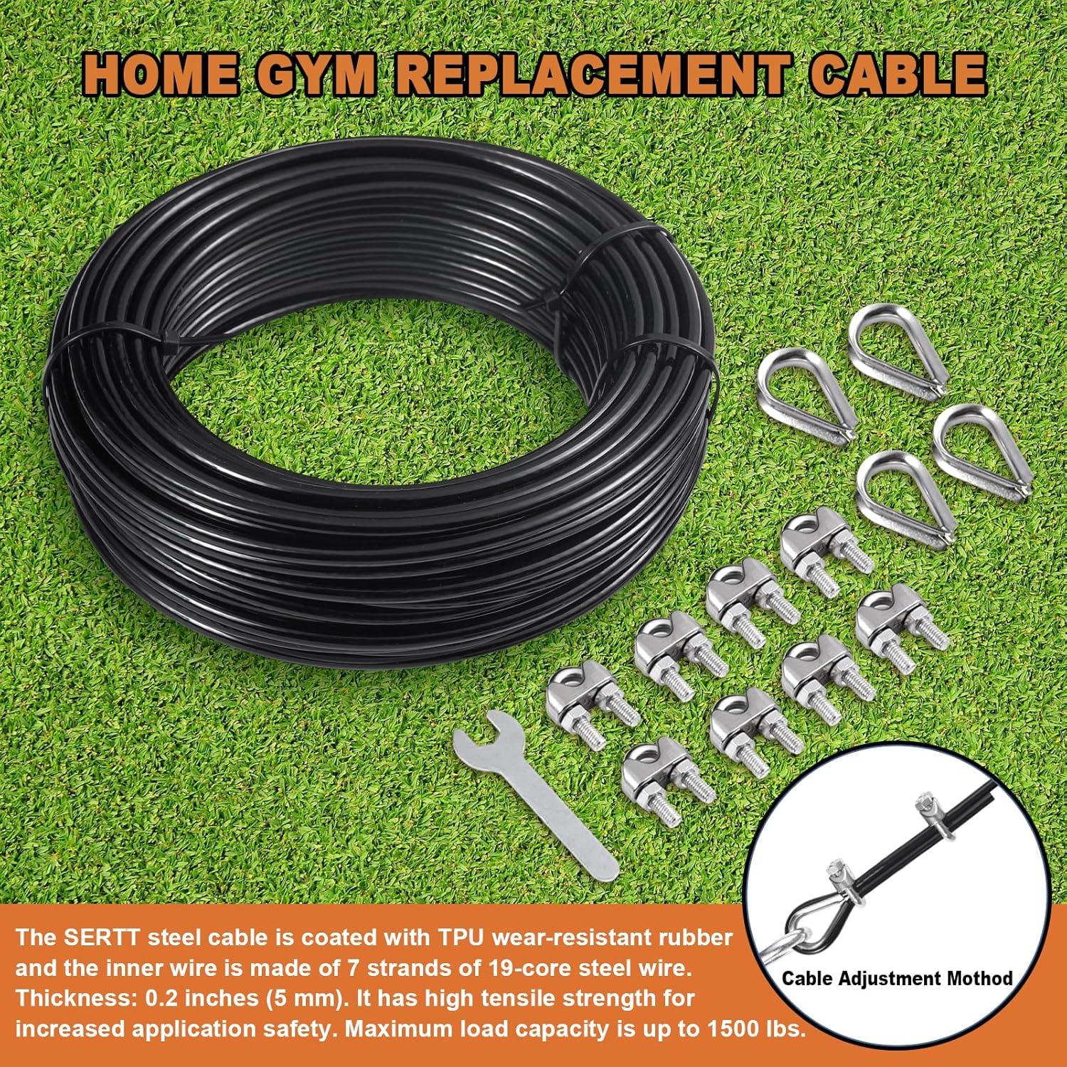 imageSERTT Replacement Cable for Pulley Cable Machine Pulley Cable for DIY Home Gym Wire Rope Length 328656984 Ft for Weight Lift Pulley System Gym Steel Cable Thick 5mm TPU Coated656 Feet