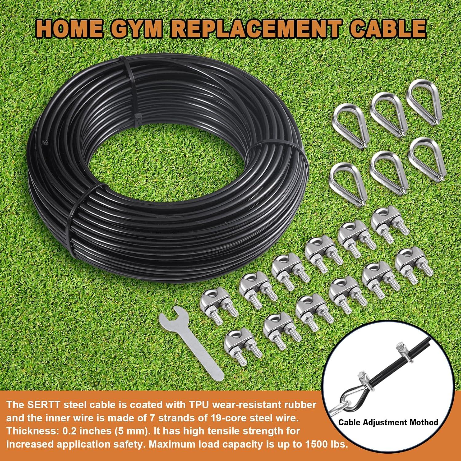 imageSERTT Replacement Cable for Pulley Cable Machine Pulley Cable for DIY Home Gym Wire Rope Length 328656984 Ft for Weight Lift Pulley System Gym Steel Cable Thick 5mm TPU Coated984 Feet