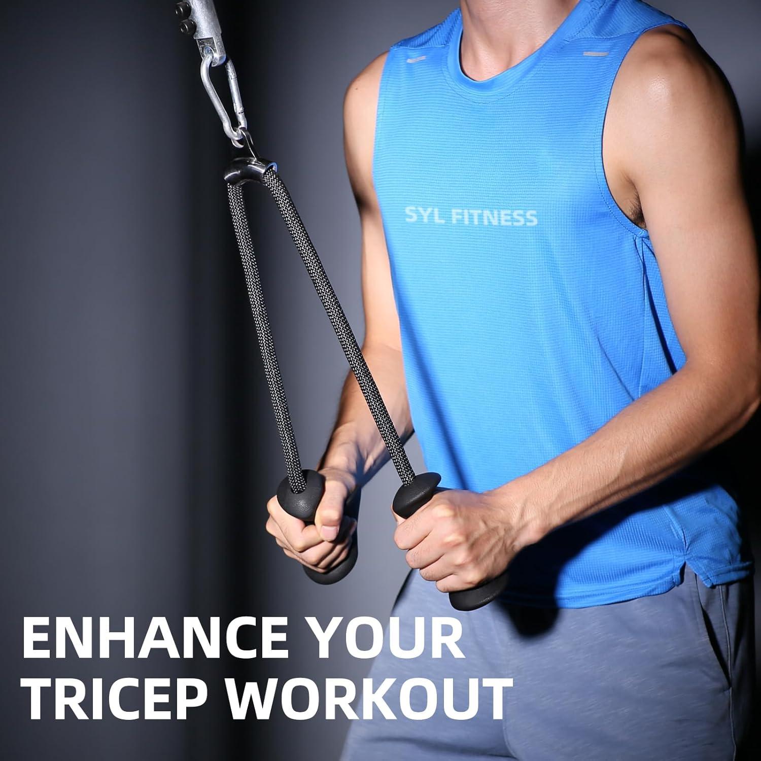 imageTricep Rope 27 amp 36 inches 2 Colors Fitness Attachment Cable Machine Pulldown Heavy Duty Coated Nylon Rope with Solid Rubber Ends36 Ergonomic Tricep Rope