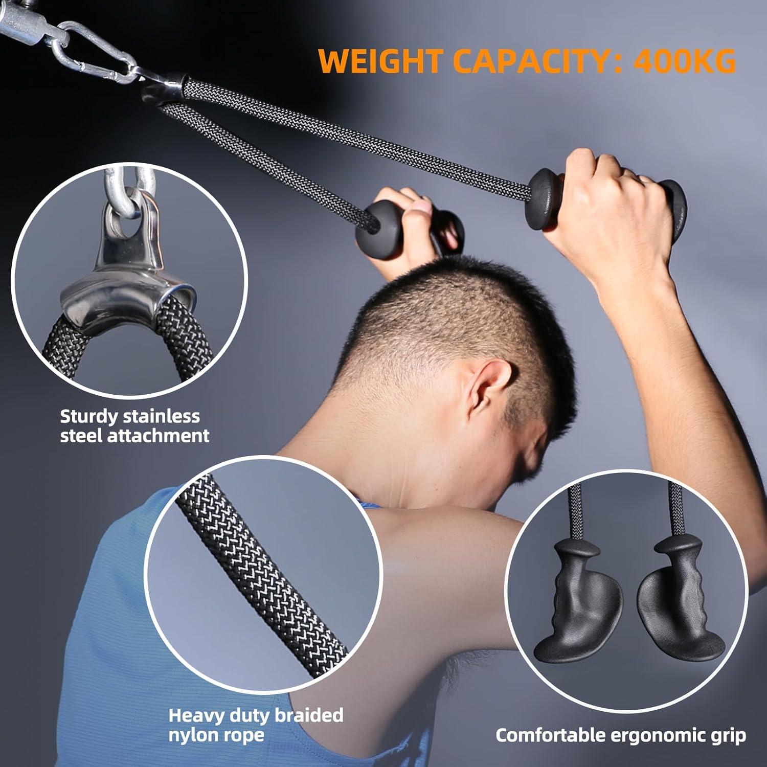 imageTricep Rope 27 amp 36 inches 2 Colors Fitness Attachment Cable Machine Pulldown Heavy Duty Coated Nylon Rope with Solid Rubber Ends36 Ergonomic Tricep Rope