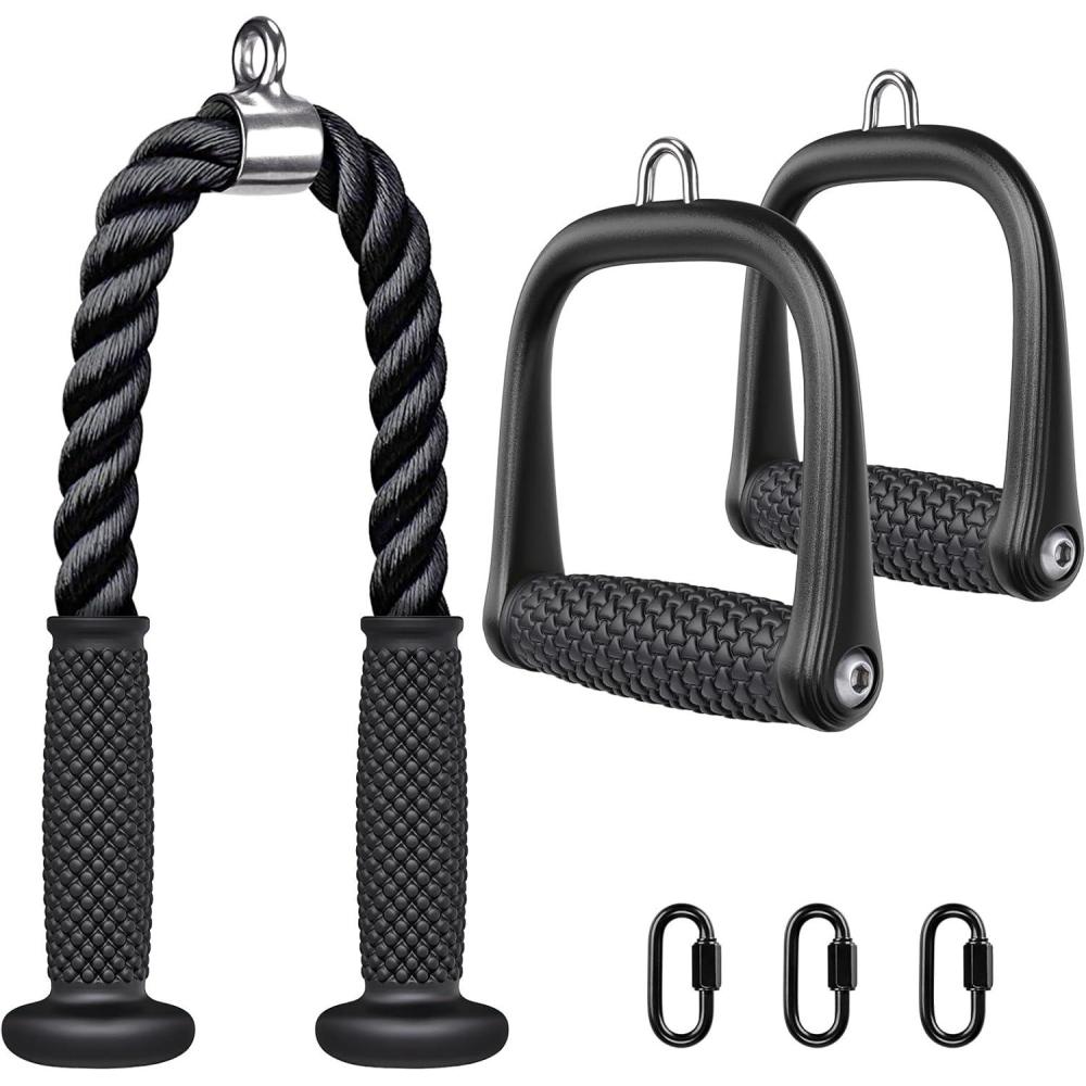 imageKipika Tricep Pull Down Attachment Cable Machine Accessories for Home Gym Cable Machine Attachments Pulley System Gym LAT Pull Down Attachment Weight FitnessATriceps Rope  2 D Handles