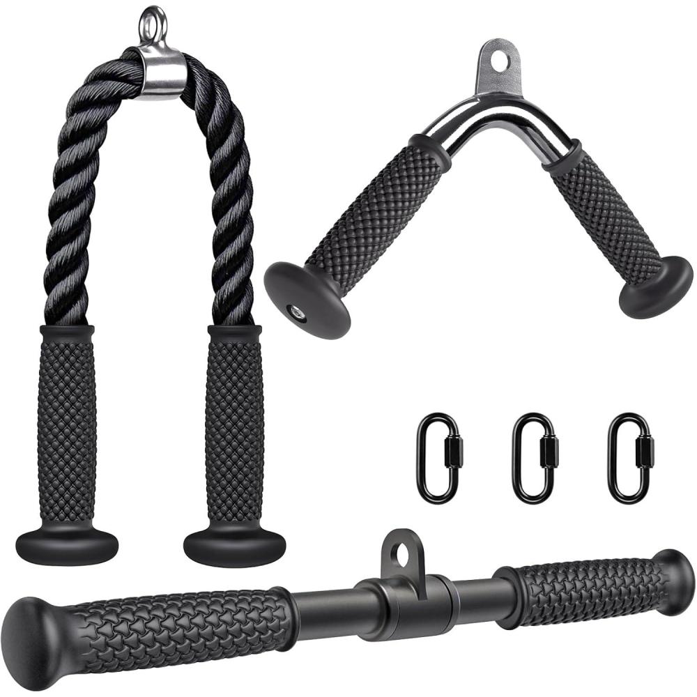 imageKipika Tricep Pull Down Attachment Cable Machine Accessories for Home Gym Cable Machine Attachments Pulley System Gym LAT Pull Down Attachment Weight FitnessC Tricep Rope  V bar  Rotating Bar