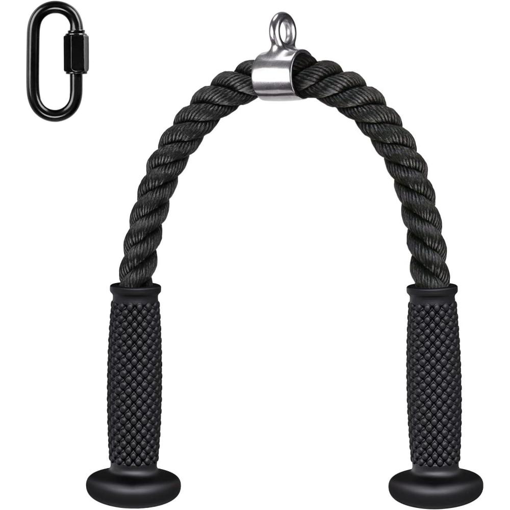 imageKipika Tricep Pull Down Attachment Cable Machine Accessories for Home Gym Cable Machine Attachments Pulley System Gym LAT Pull Down Attachment Weight FitnessErgonomic Tricep Rope 28 Black