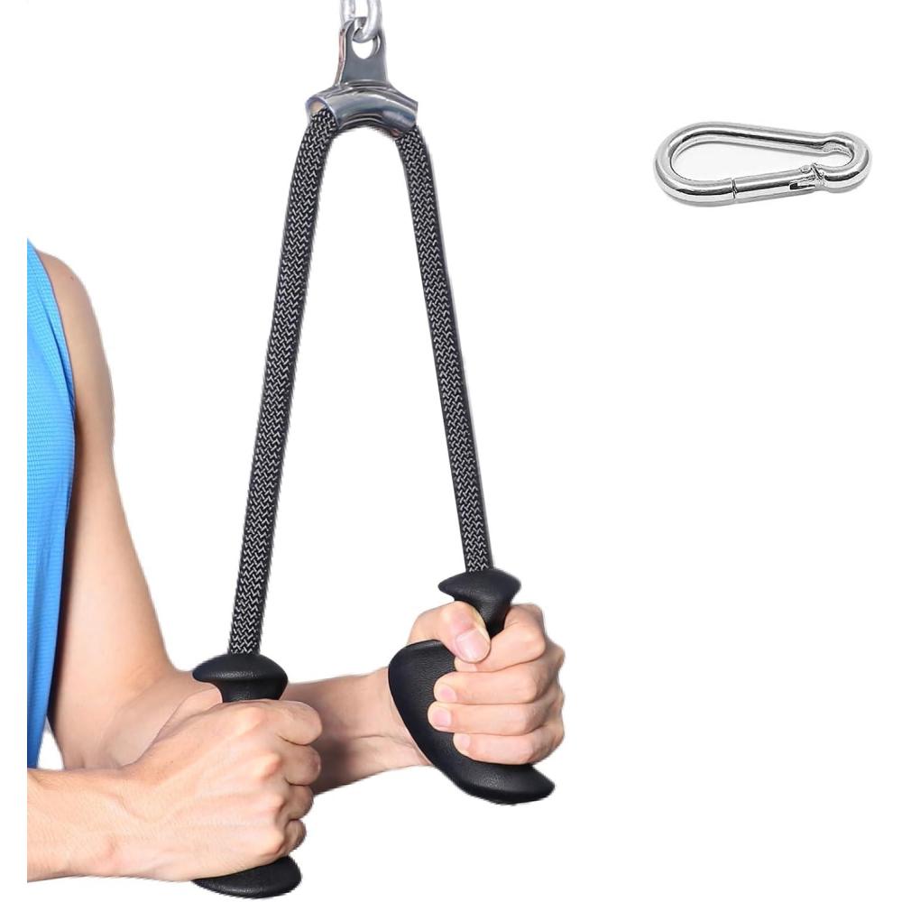 imageTricep Rope 27 amp 36 inches 2 Colors Fitness Attachment Cable Machine Pulldown Heavy Duty Coated Nylon Rope with Solid Rubber Ends36 Ergonomic Tricep Rope