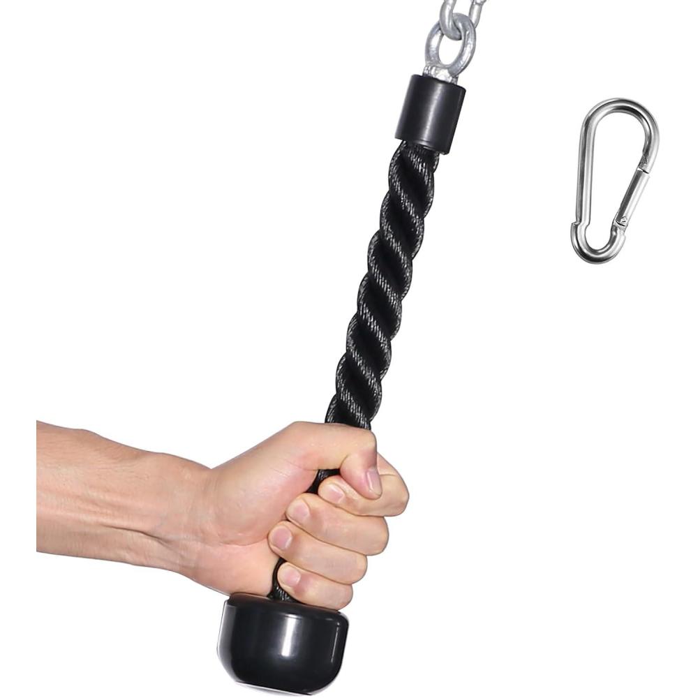 imageTricep Rope 27 amp 36 inches 2 Colors Fitness Attachment Cable Machine Pulldown Heavy Duty Coated Nylon Rope with Solid Rubber EndsSingle Grip Rope