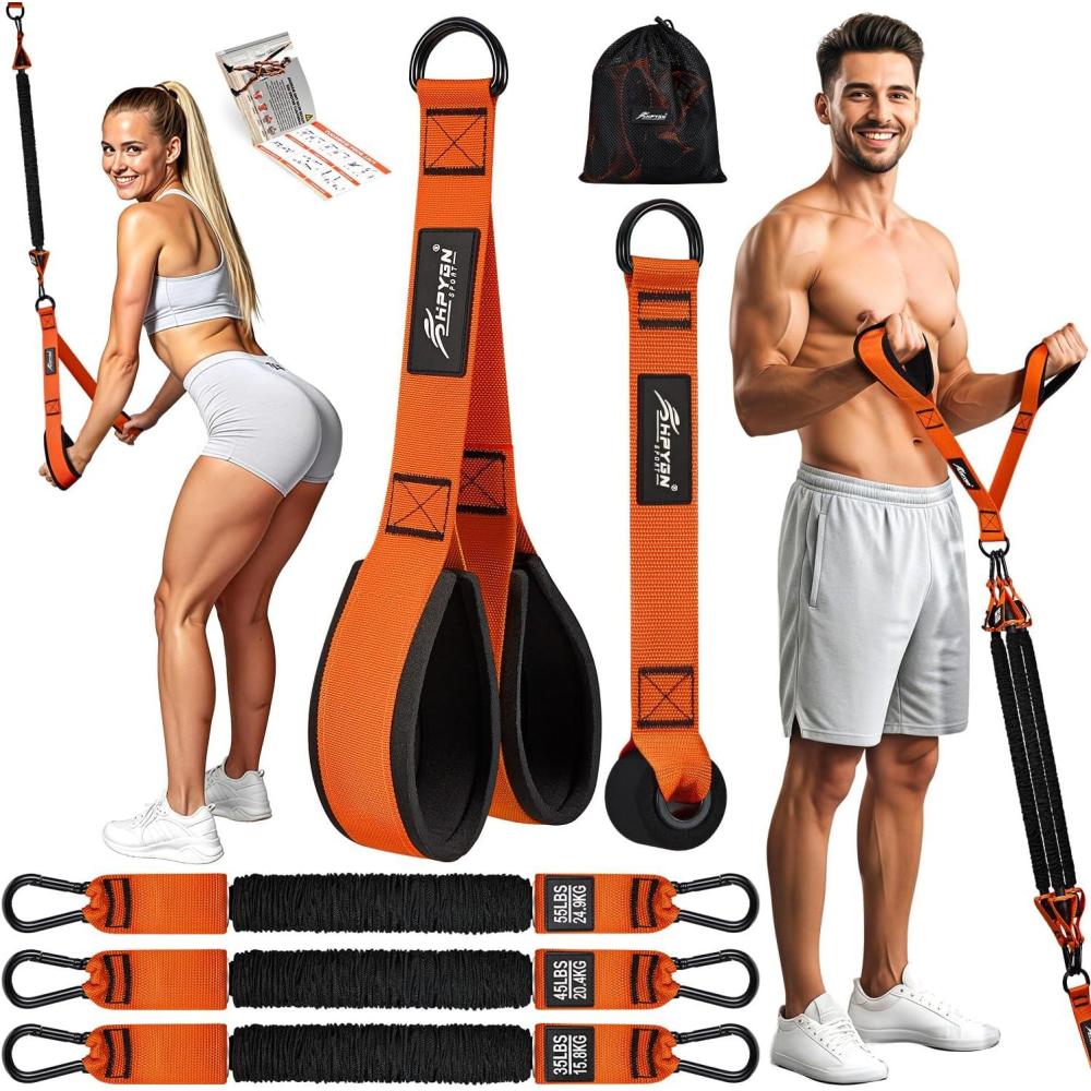 imageHPYGN Resistance Bands Training for Arms Biceps Triceps Back Abs Shoulders Heavy Duty Exercise Bands with Handles Door Anchor Home Gym Workout Equipment for Tricep Pushdowns Face PullsOrange 135LBS