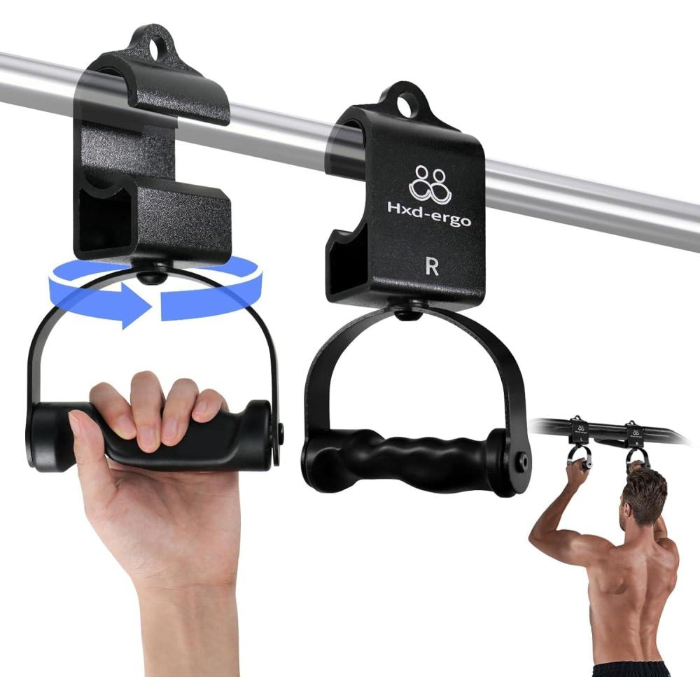 imageRotating PullUp HandlesErgonomic Exercise Handle for LAT Pulldown AttachmentsSeated RowsBarbell Handles Quick Attachment to Bar for Strength Training WorkoutBlack