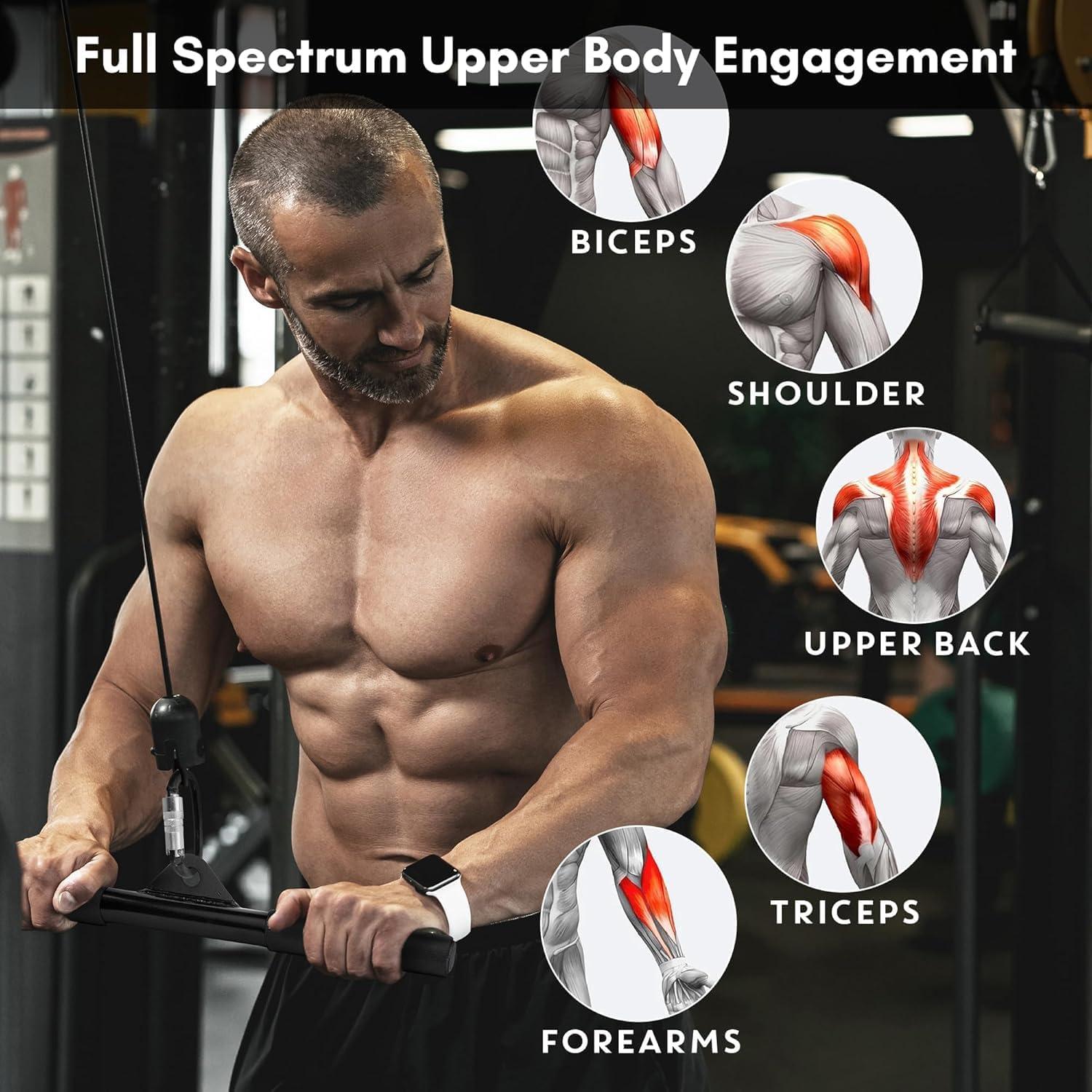 imageEVMT 15Inch LAT Pulldown Attachments for Home Gym LAT Pull Down Bar Cable Machine Accessories for Tricep Bar Bicep Back Training Full Rotation HeavyDuty Strength Workout Equipment