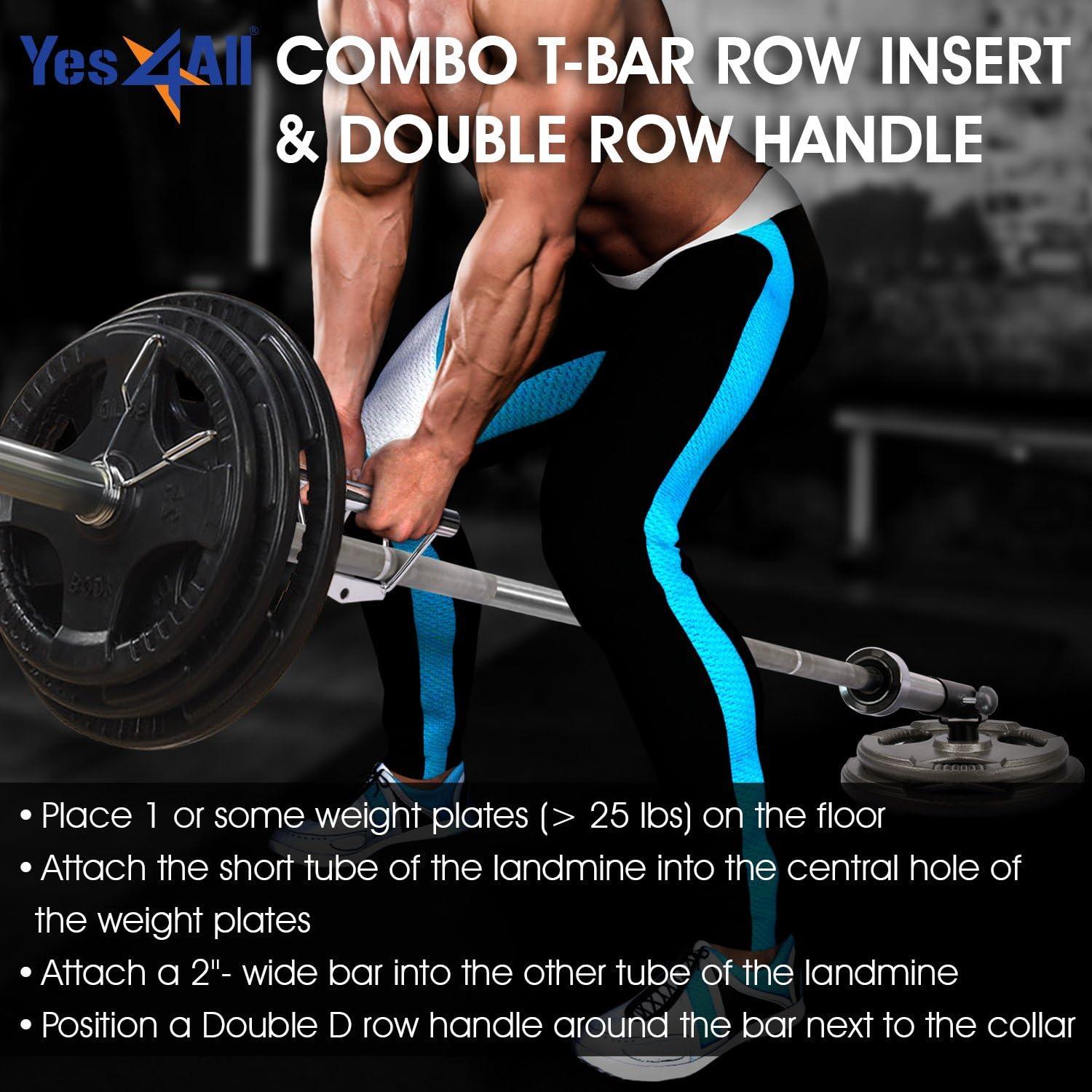 imageYes4All TBar Row Plate Post Insert Landmine Attachment Fit 1 amp 2 Olympic Bars Full 360 Swivel amp Easy to InstallD Combo TBar Row Insert Double D Handle