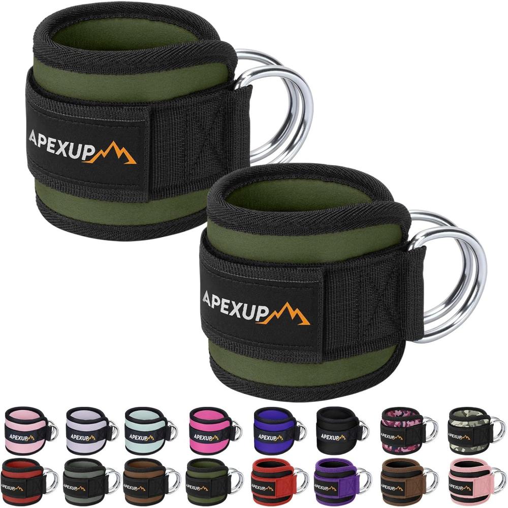 imageAPEXUP Ankle Strap for Cable Machine Ankle Resistance Bands Cable Kick Back Ankle Straps for Gym Glute Workouts Leg Extensions Adjustable Straps with Neoprene PaddingArmy Green