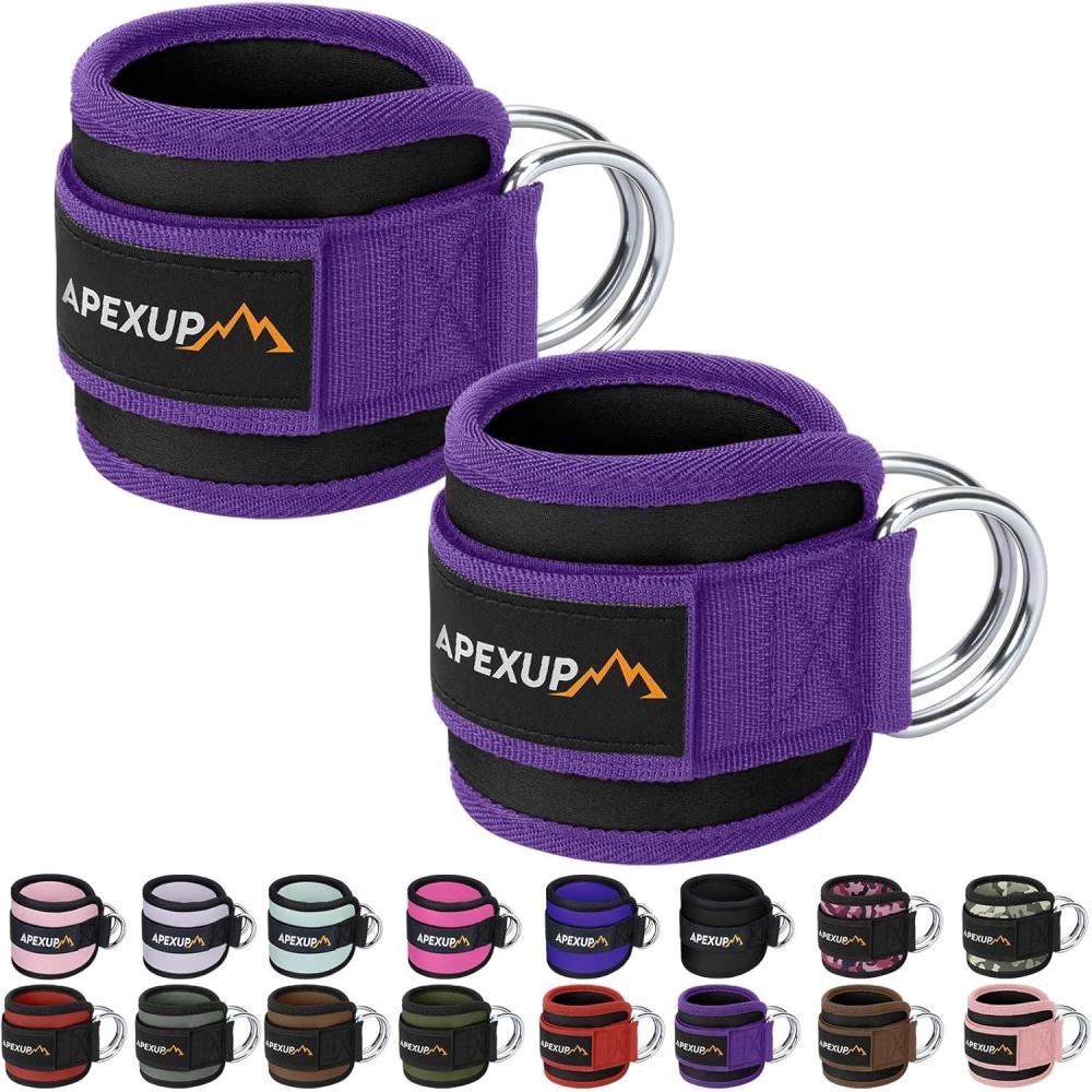 imageAPEXUP Ankle Strap for Cable Machine Ankle Resistance Bands Cable Kick Back Ankle Straps for Gym Glute Workouts Leg Extensions Adjustable Straps with Neoprene PaddingBlackPurple