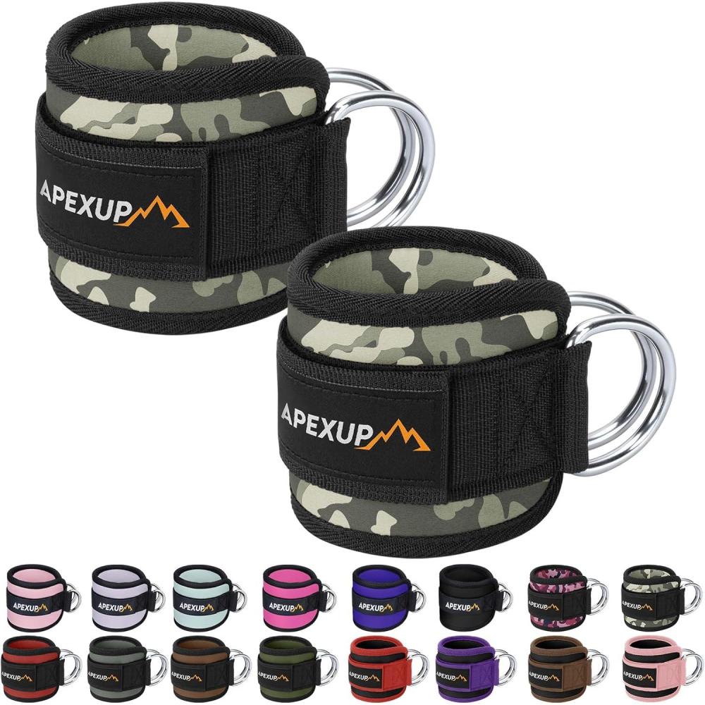 imageAPEXUP Ankle Strap for Cable Machine Ankle Resistance Bands Cable Kick Back Ankle Straps for Gym Glute Workouts Leg Extensions Adjustable Straps with Neoprene PaddingGray Camo