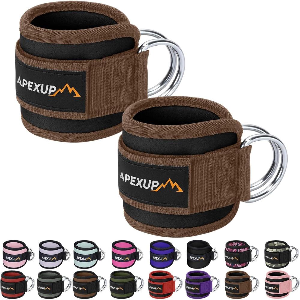 imageAPEXUP Ankle Strap for Cable Machine Ankle Resistance Bands Cable Kick Back Ankle Straps for Gym Glute Workouts Leg Extensions Adjustable Straps with Neoprene PaddingBlackMocha