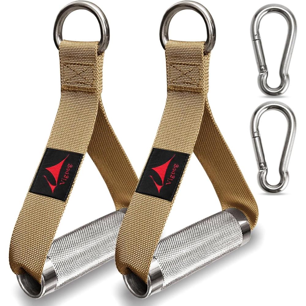 imageHeavy Duty Metal Workout HandlesReplacement Grip Attachments for Cable Machines Resistance Bands LAT Pulldown Strength Exercise Home Gym amp Commercial Fitness EquipmentNoble Khaki
