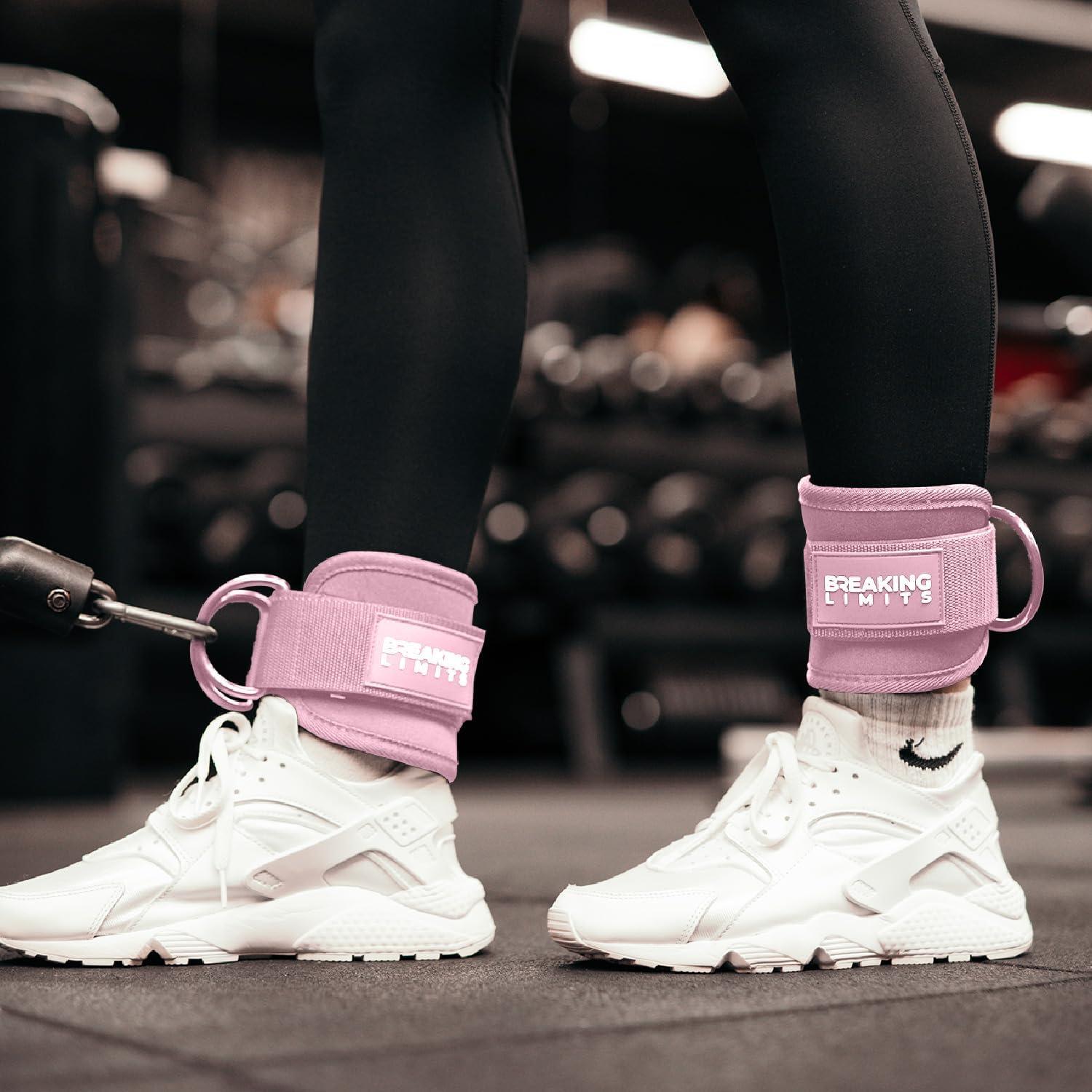 imageBREAKING LIMITS Ankle Straps for Cable Machines Women Glute Kick Back Ankle Strap Set Cable Ankle Attachments for Gym Workout Poleas para Gym Leg Straps for Cable Machine MenPink Pair