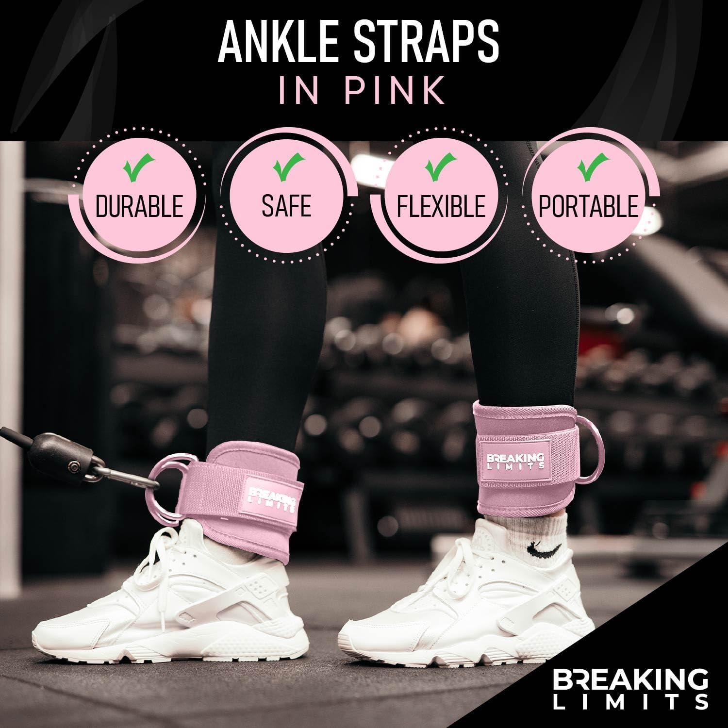 imageBREAKING LIMITS Ankle Straps for Cable Machines Women Glute Kick Back Ankle Strap Set Cable Ankle Attachments for Gym Workout Poleas para Gym Leg Straps for Cable Machine MenPink Pair