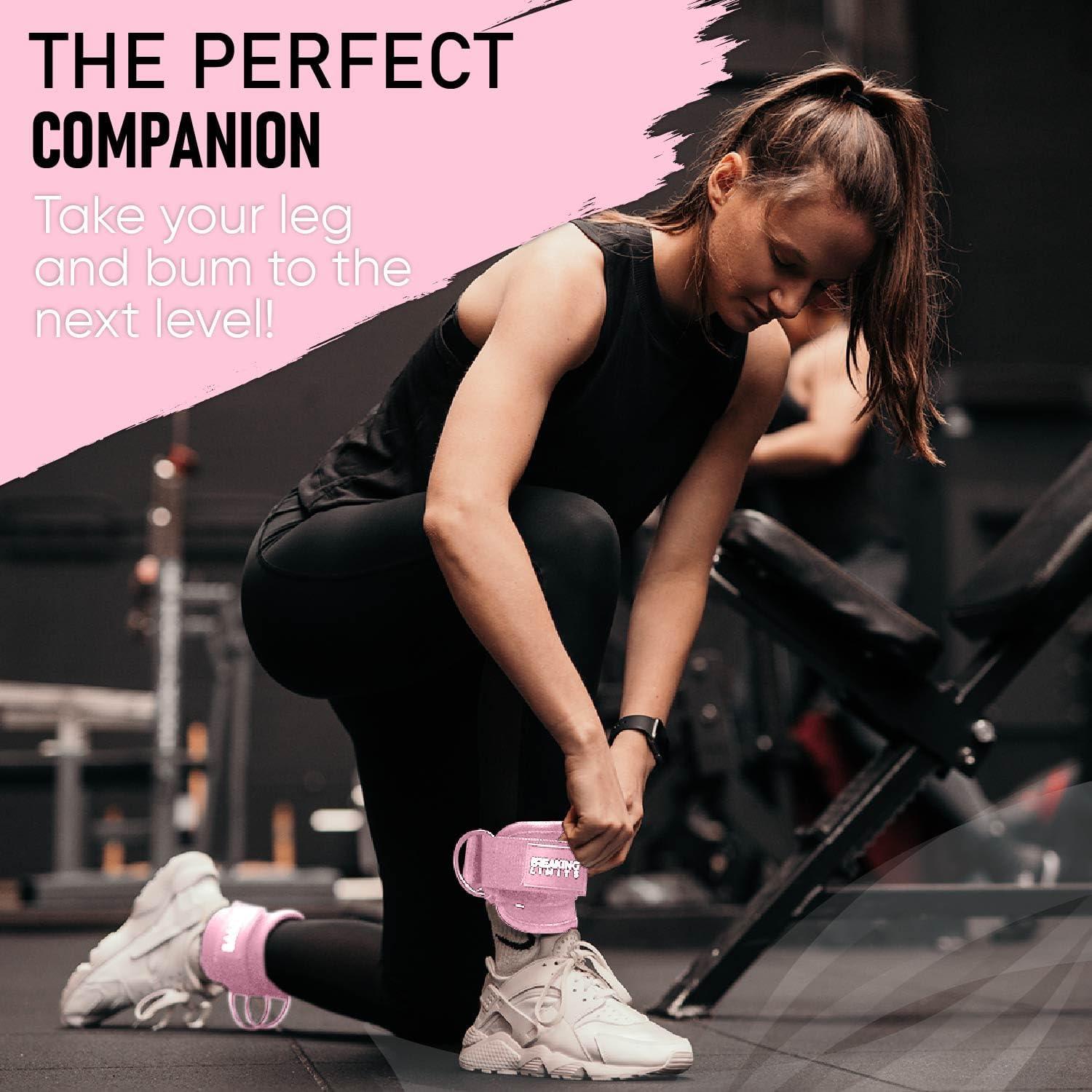 imageBREAKING LIMITS Ankle Straps for Cable Machines Women Glute Kick Back Ankle Strap Set Cable Ankle Attachments for Gym Workout Poleas para Gym Leg Straps for Cable Machine MenPink Pair