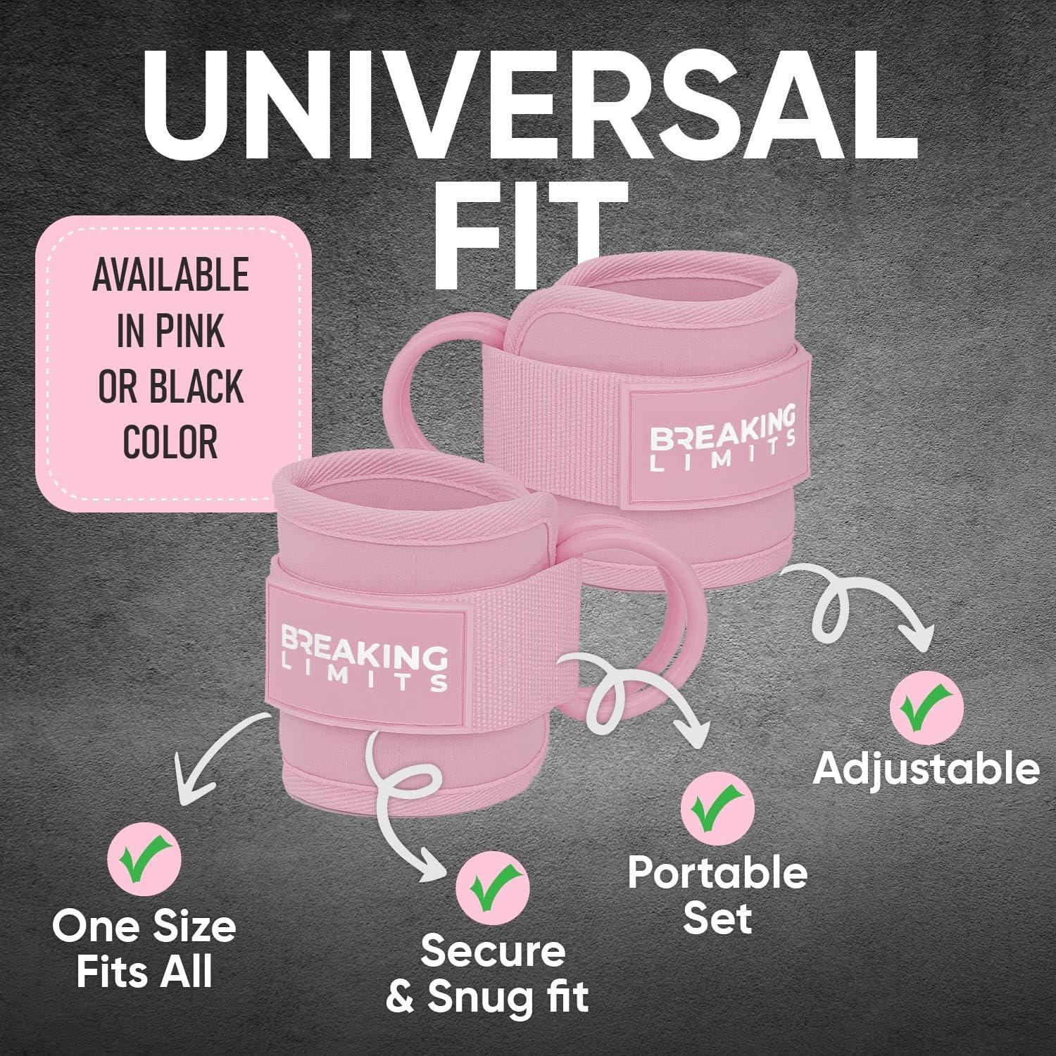 imageBREAKING LIMITS Ankle Straps for Cable Machines Women Glute Kick Back Ankle Strap Set Cable Ankle Attachments for Gym Workout Poleas para Gym Leg Straps for Cable Machine MenPink Pair