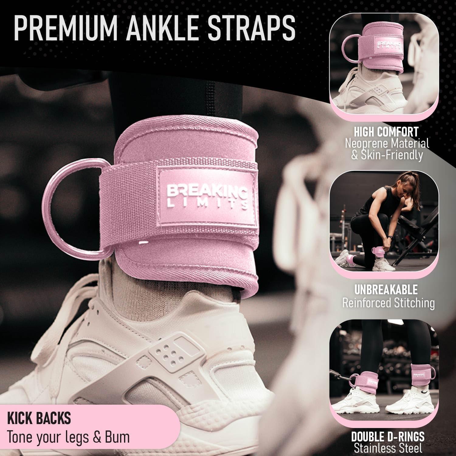 imageBREAKING LIMITS Ankle Straps for Cable Machines Women Glute Kick Back Ankle Strap Set Cable Ankle Attachments for Gym Workout Poleas para Gym Leg Straps for Cable Machine MenPink Pair