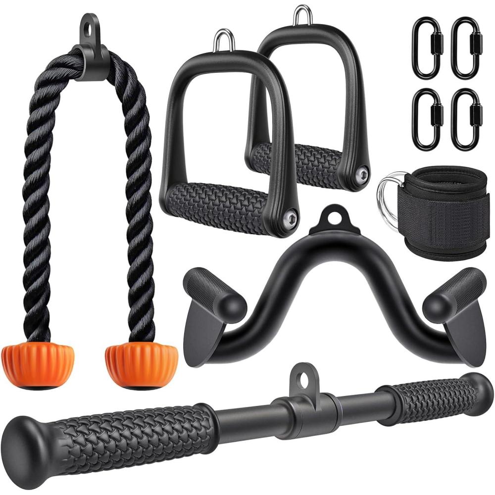 imageSELEWARE Triceps LAT Pulldown Attachments Home Gym Workout Accessories with NonSlip Soft Rubber Grip Cable Machine Attachments Triceps Rope Double D Row Handle Pull Down Bar Straight Bar ExerciseTricepRopeD HandleStraightBar12 BarAnkleStrap