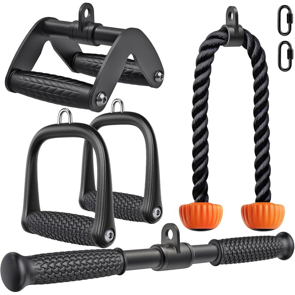 imageSELEWARE Triceps LAT Pulldown Attachments Home Gym Workout Accessories with NonSlip Soft Rubber Grip Cable Machine Attachments Triceps Rope Double D Row Handle Pull Down Bar Straight Bar ExerciseC5 packs TricepRopeDouble DStraightBarExerciseHandles