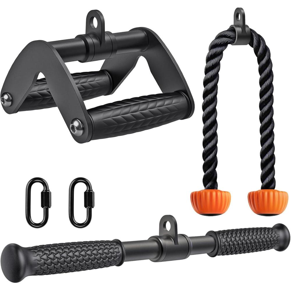 imageSELEWARE Triceps LAT Pulldown Attachments Home Gym Workout Accessories with NonSlip Soft Rubber Grip Cable Machine Attachments Triceps Rope Double D Row Handle Pull Down Bar Straight Bar ExerciseB3 packs Tricep RopeDouble DStraight Bar