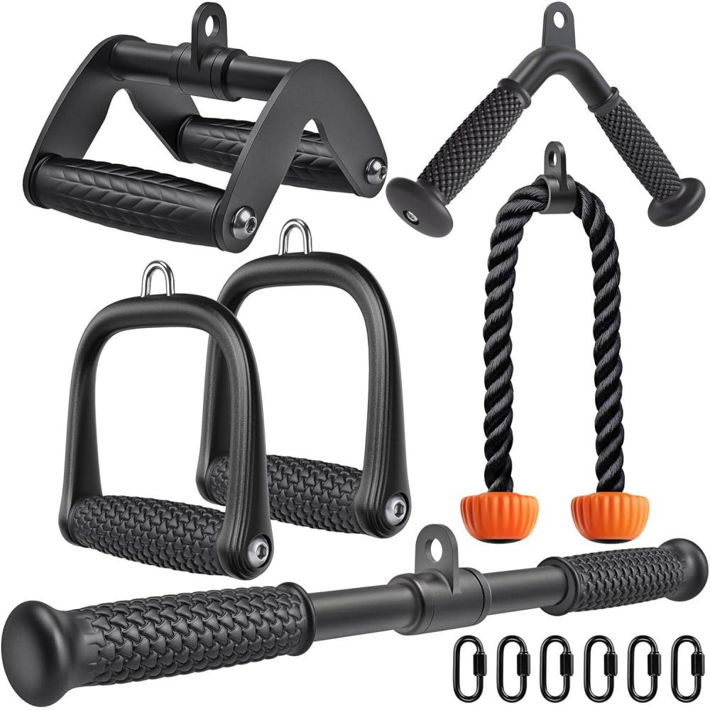 imageSELEWARE Triceps LAT Pulldown Attachments Home Gym Workout Accessories with NonSlip Soft Rubber Grip Cable Machine Attachments Triceps Rope Double D Row Handle Pull Down Bar Straight Bar ExerciseTricep RopeDouble DStraight BarV BarD Handle