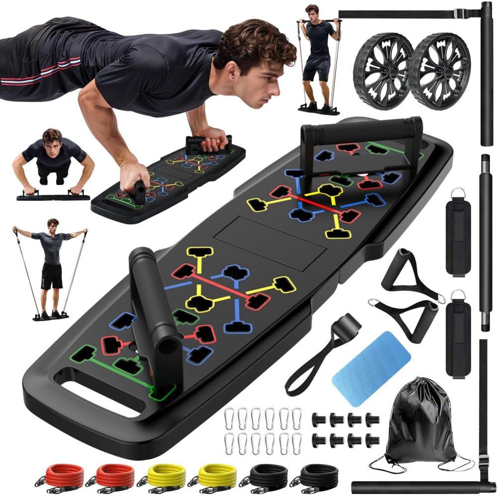 imageMQRW Push Up BoardHome GymPortable Exercise EquipmentPilates Bar and 20 Fitness Accessories with Resistance Bands and Ab Roller WheelFull Body Workout at HomeBlack