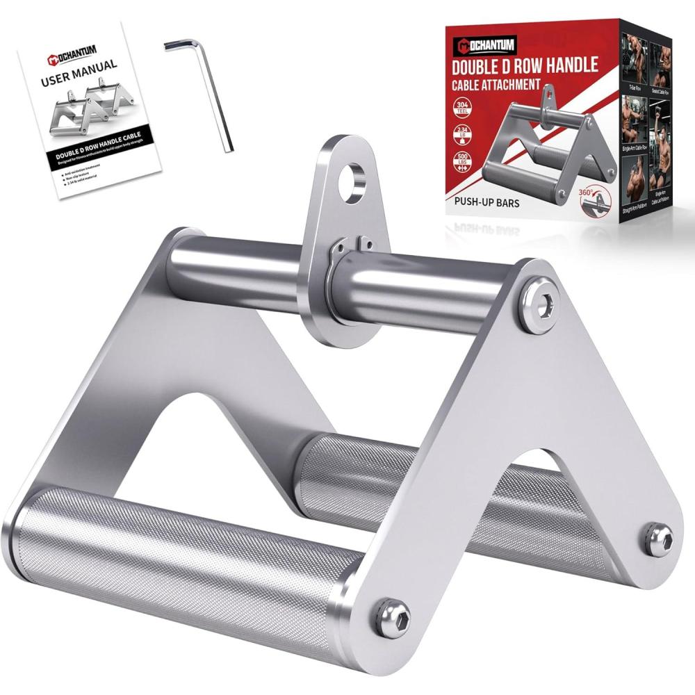 imageDouble D Row Handle Cable Attachment Stainless Steel V Bar with NonSlip Aluminum Grip for Home Gym Cable Machine LAT Pulldown amp Back Trainingsilver
